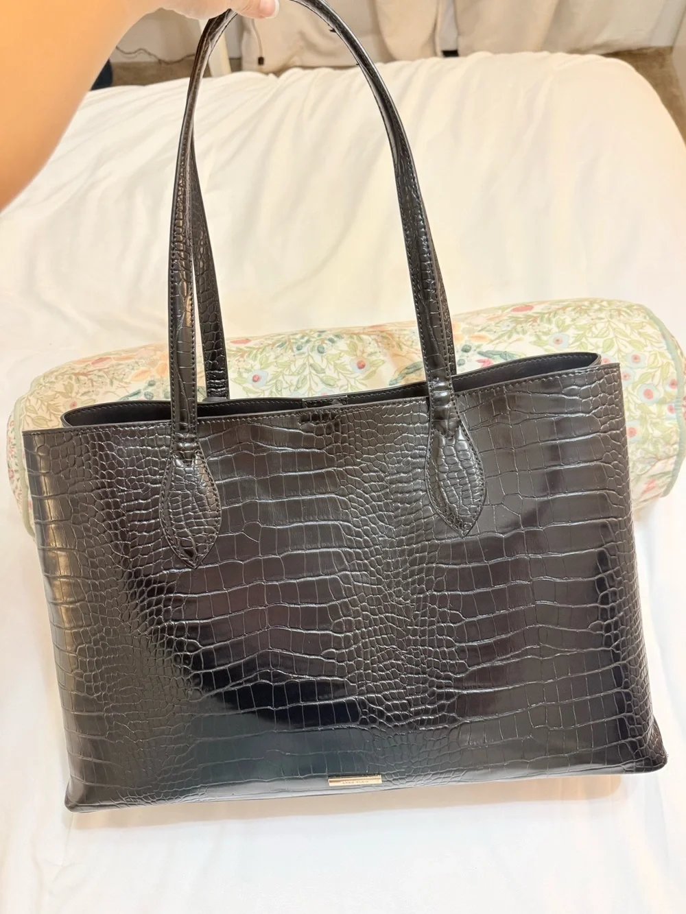 Anne Klein Black Croc-Embossed Leather Tote